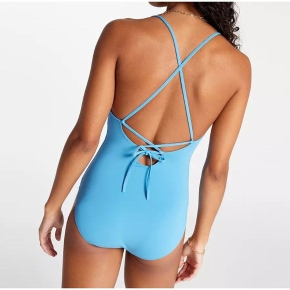 CALIA Womens Triangle Strappy Back One Piece Swimsuit Tranquil Blue Size 16 NWT - Picture 3 of 10
